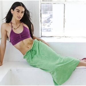 Vintage Souls Skirt Women's Large Green Elastic Waist Back Silt Swim Coverup